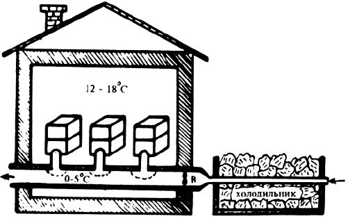 Принципиальная схема ВТЗ в любом отапливаемом помещении без возможности выхода пчел на улицу