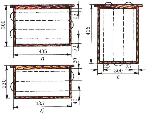 Рамки поширених вуликів і схема натягування на них дроту