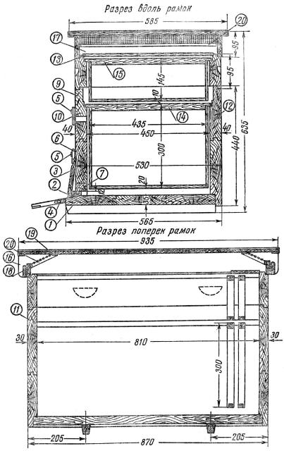 Чертеж улья лежака на 20 рамок